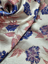 Brocade Jacquard Floral Metallic Fabric Royal Blue Pink