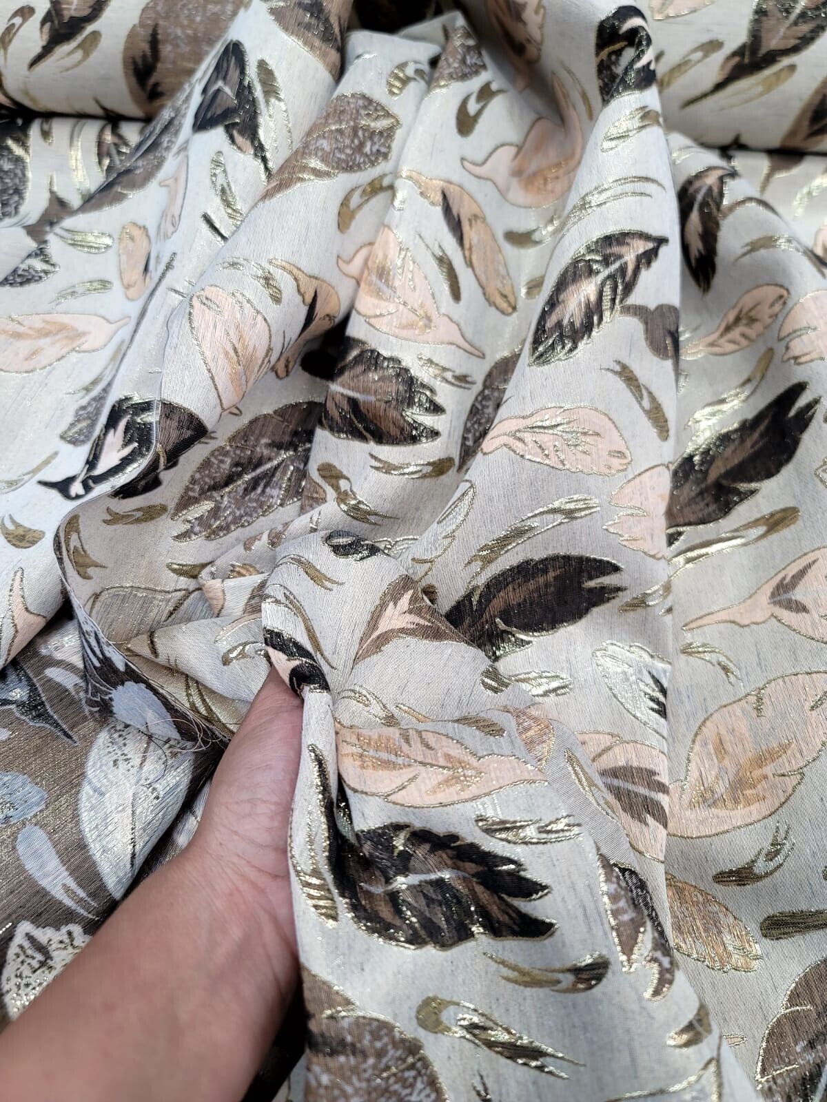 Brocade Metallic Brocade Fabric Beige Blush Leaves