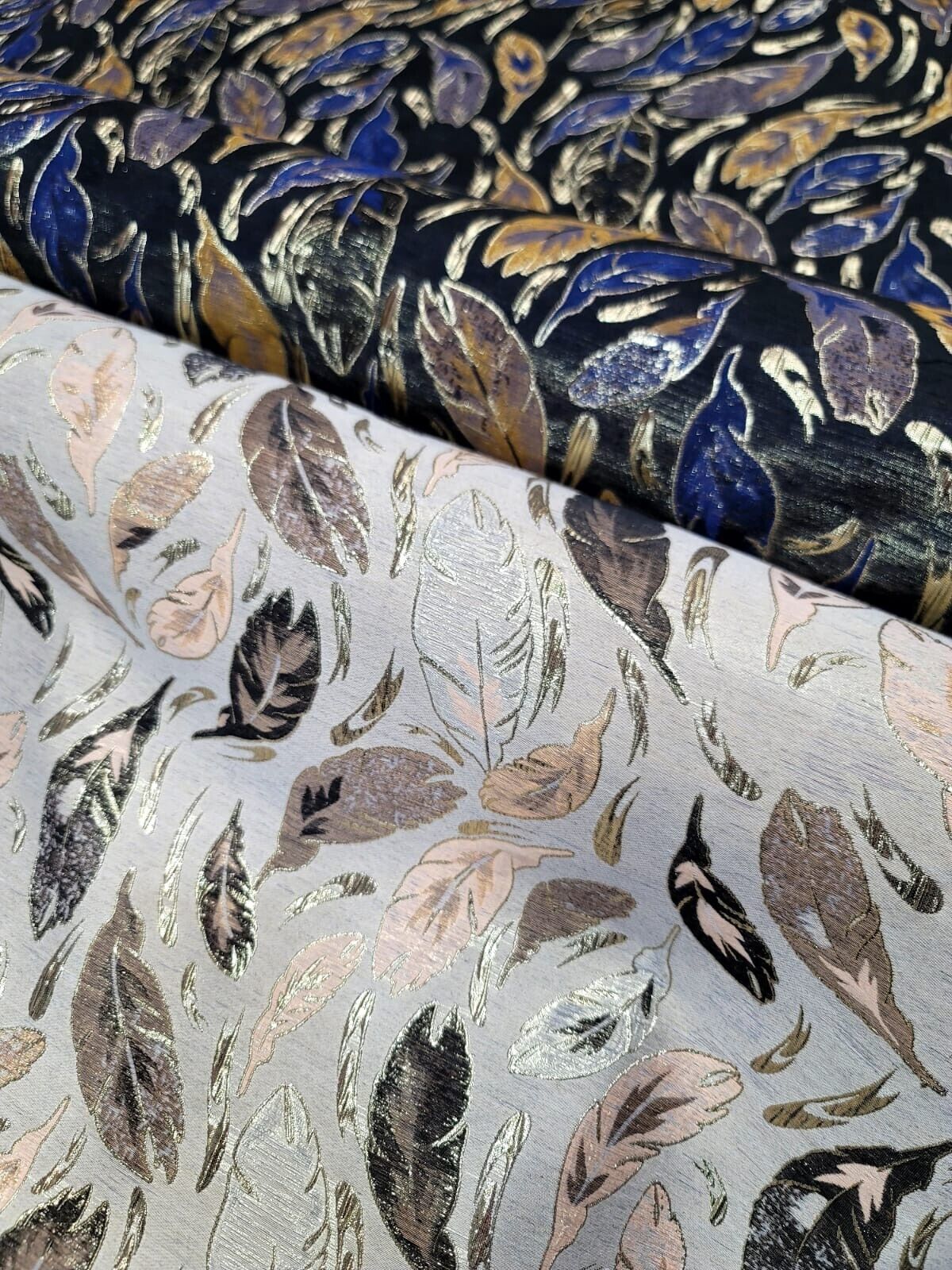 Brocade Metallic Brocade Fabric Beige Blush Leaves