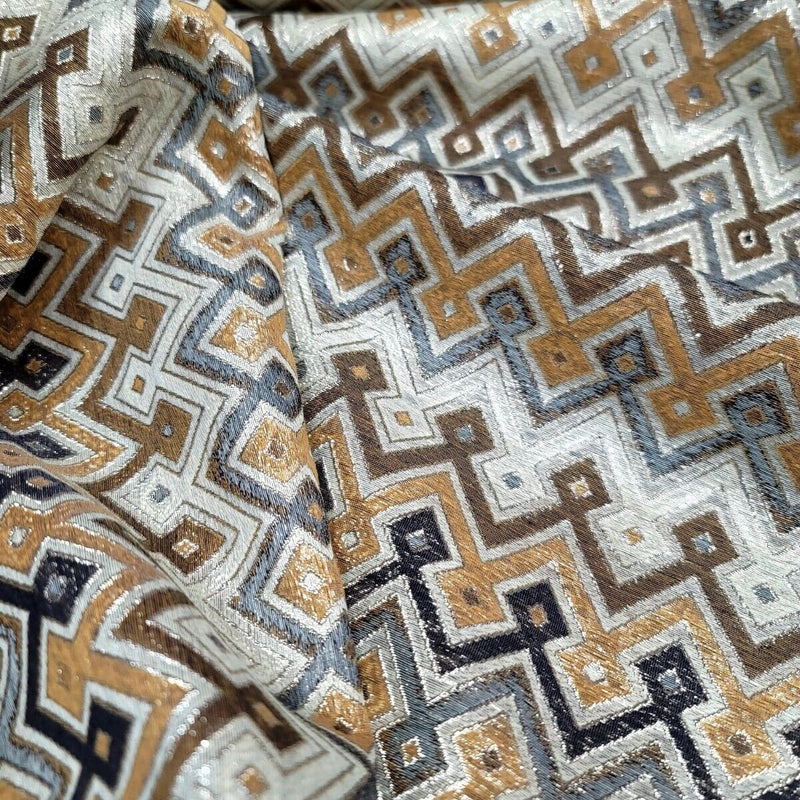 Brocade Jacquard Gold Metallic Geometric Fabric