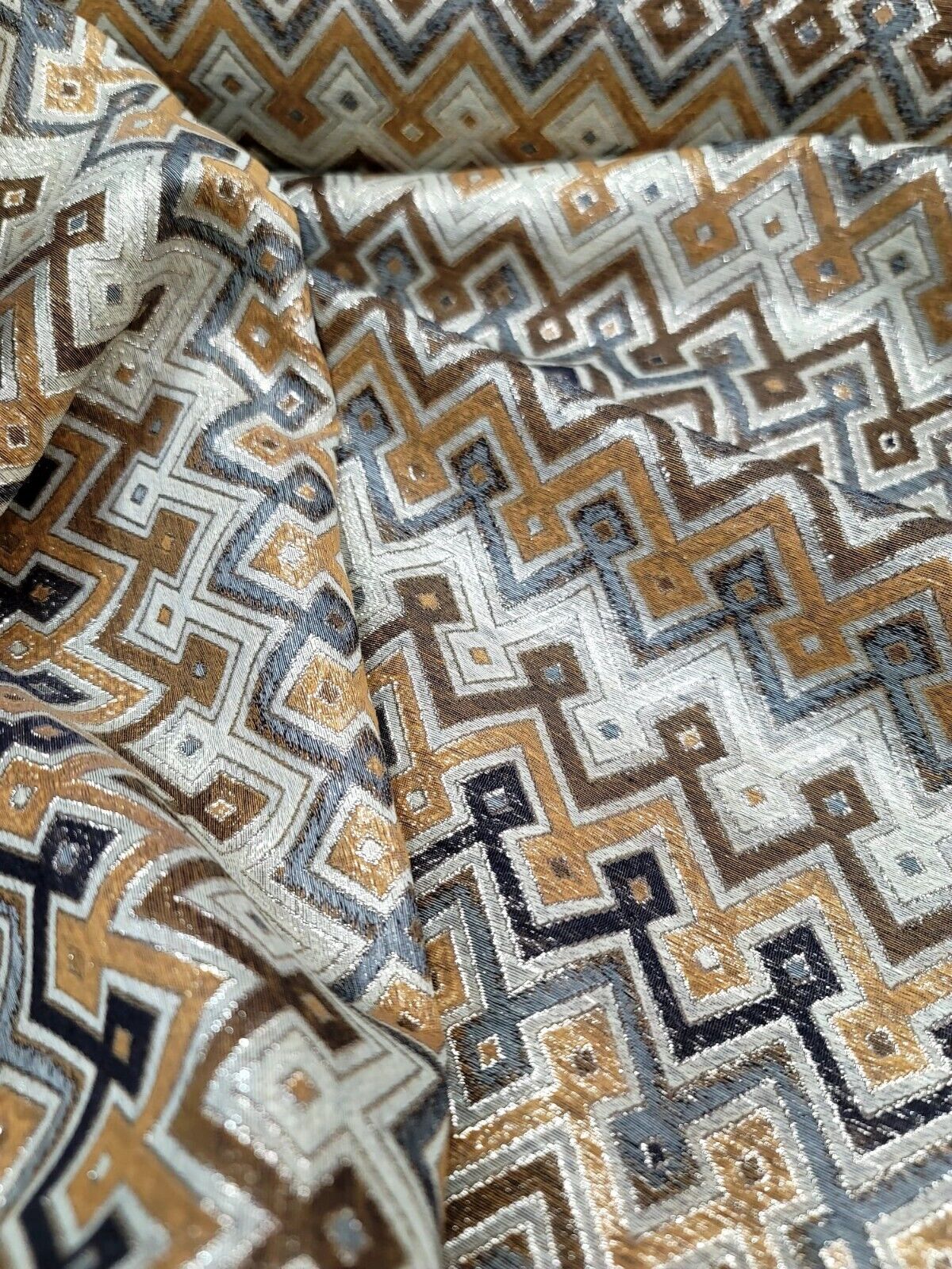Brocade Jacquard Gold Metallic Geometric Fabric