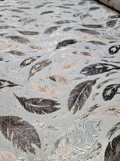 Brocade Metallic Brocade Fabric Beige Blush Leaves