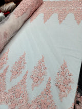 Blush Pink Sequined Embroidery Lace Fabric
