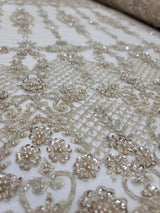 Beaded Lace Embroidery Floral Champagne