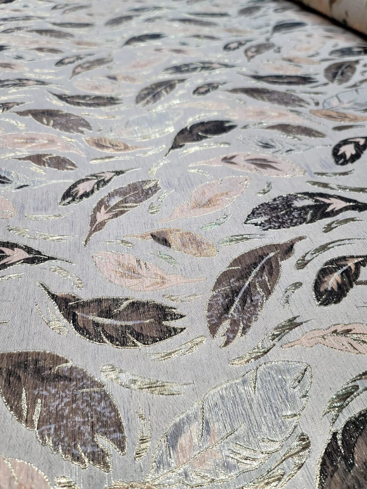 Brocade Metallic Brocade Fabric Beige Blush Leaves