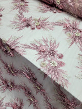 3D Embroidery Lace Fabric Dusty Rose