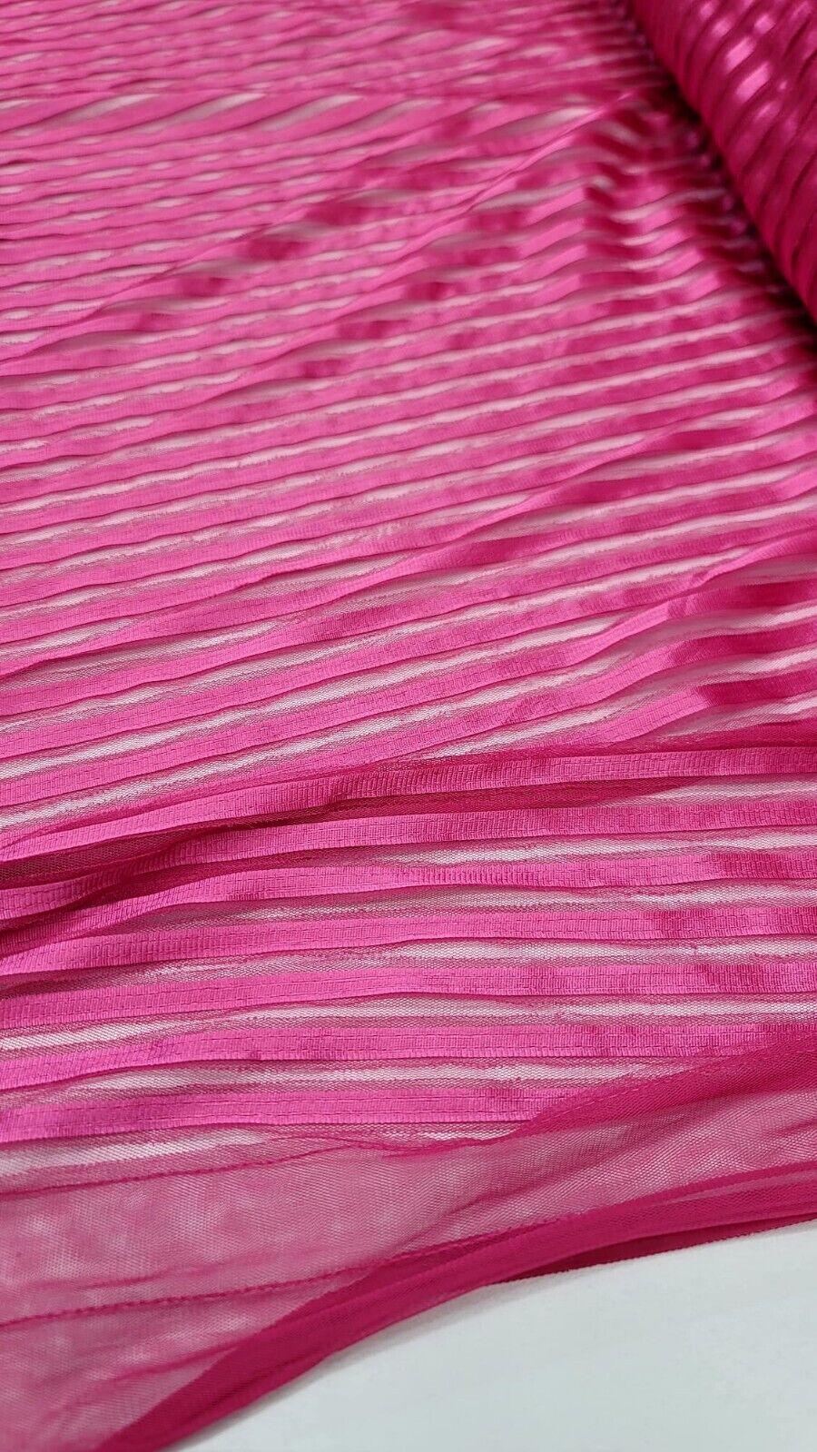 Embroidered Lace Fabric Fuchsia Ribbon Mesh