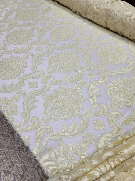 Embroidered Stretch Lace Fabric Sheer Floral Pale Yellow