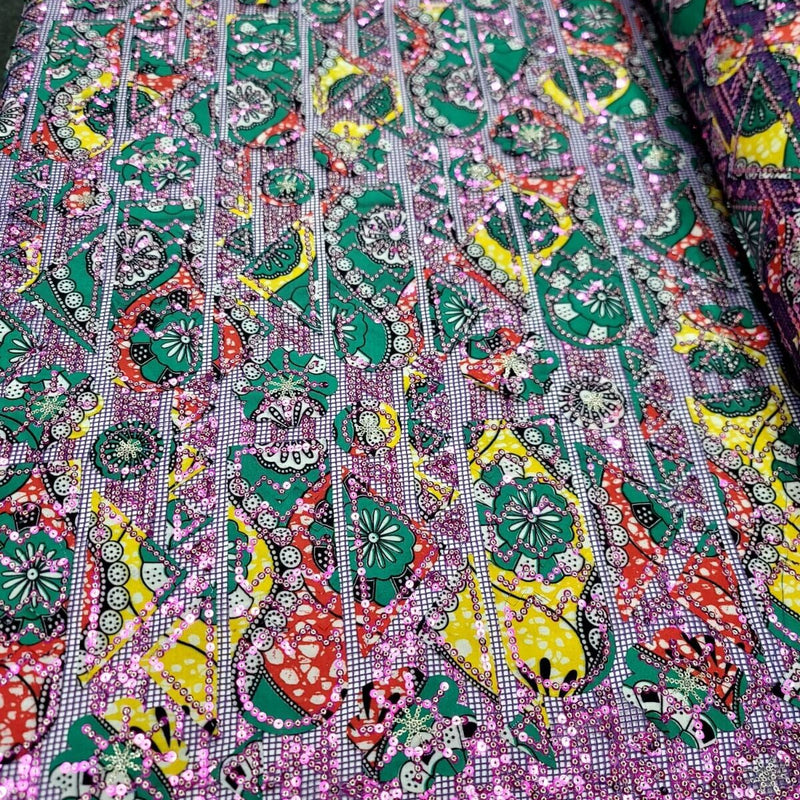 African Lace Lavender Embroidery Sequins Lace Fabric