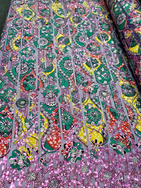 African Lace Lavender Embroidery Sequins Lace Fabric