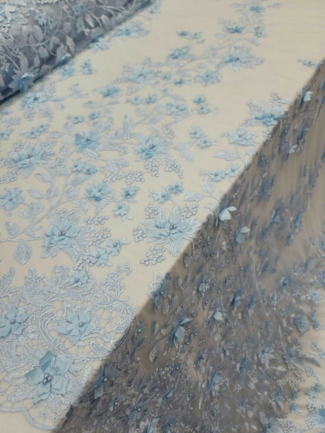 3D Floral Lace Sky Blue