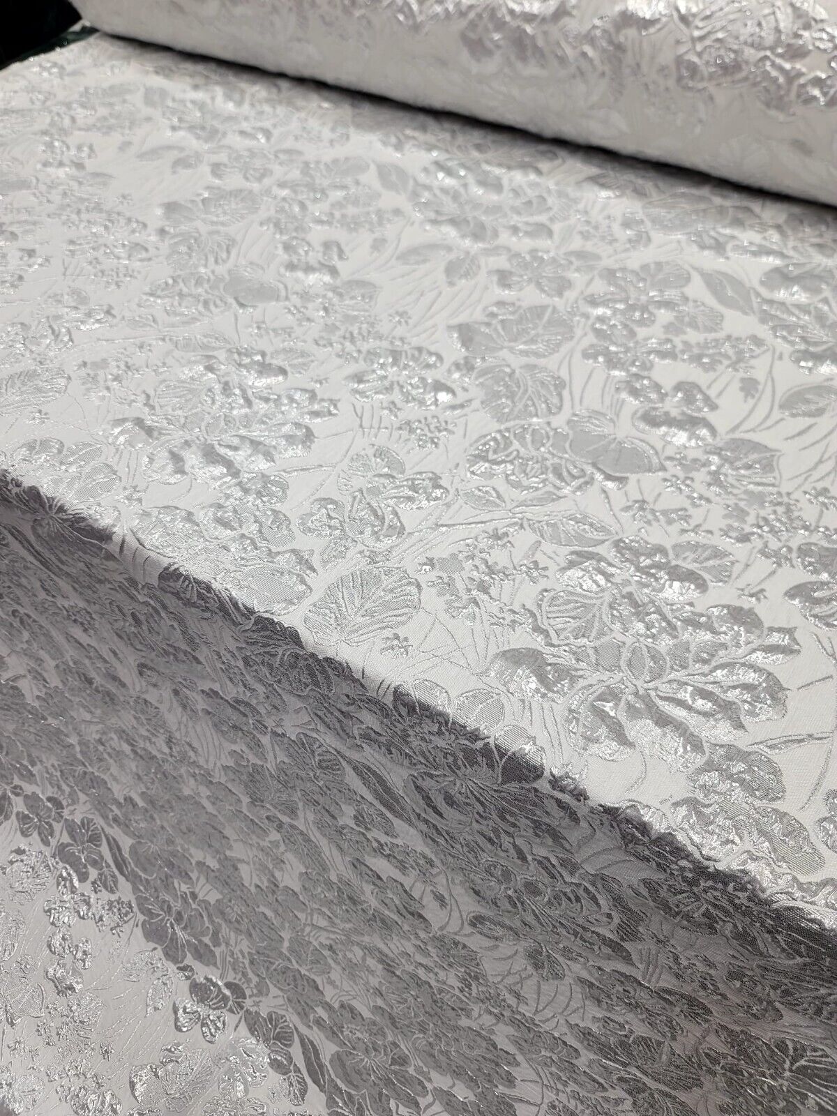 White Silver Floral Brocade Fabric