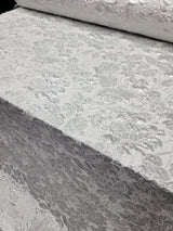 White Silver Floral Brocade Fabric