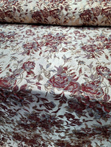Burgundy Metallic Brocade Floral Fabric