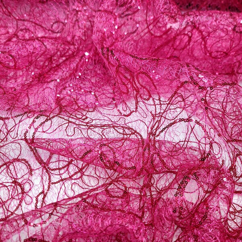 Sequin Mesh Fabric Spider Webs Fuchsia