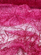 Sequin Mesh Fabric Spider Webs Fuchsia