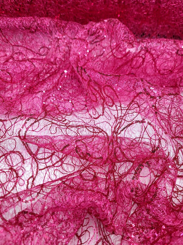 Sequin Mesh Fabric Spider Webs Fuchsia
