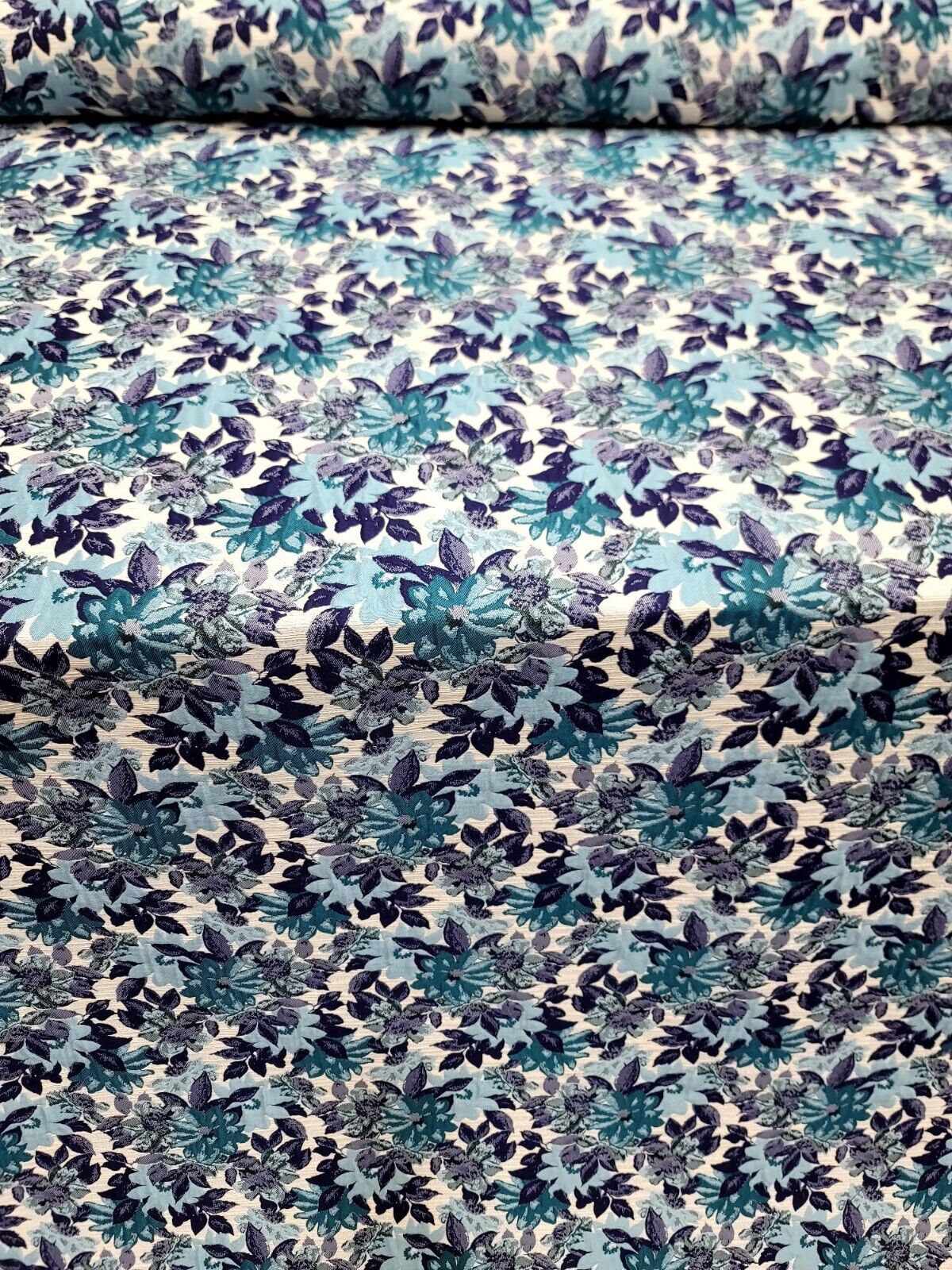 Brocade Jacquard Floral Fabric Purple Blue