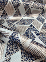 Brocade Jacquard Metallic Gold Geometric Navy Blue