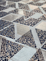 Brocade Jacquard Metallic Gold Geometric Navy Blue