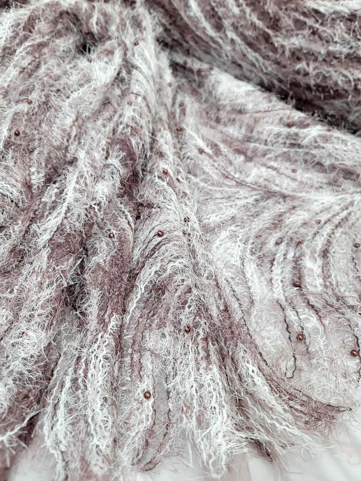 Embroidered Pearl Mesh Lace Fabric Mauve