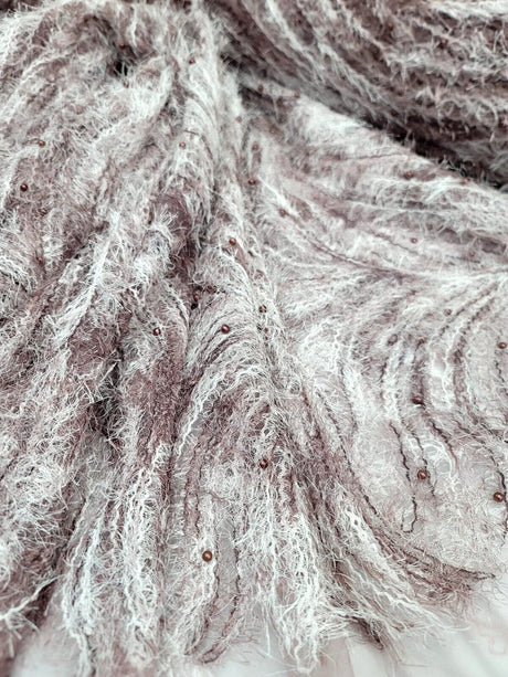 Embroidered Pearl Mesh Lace Fabric Mauve