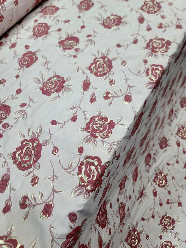 Brocade Jacquard Metallic Floral Fabric