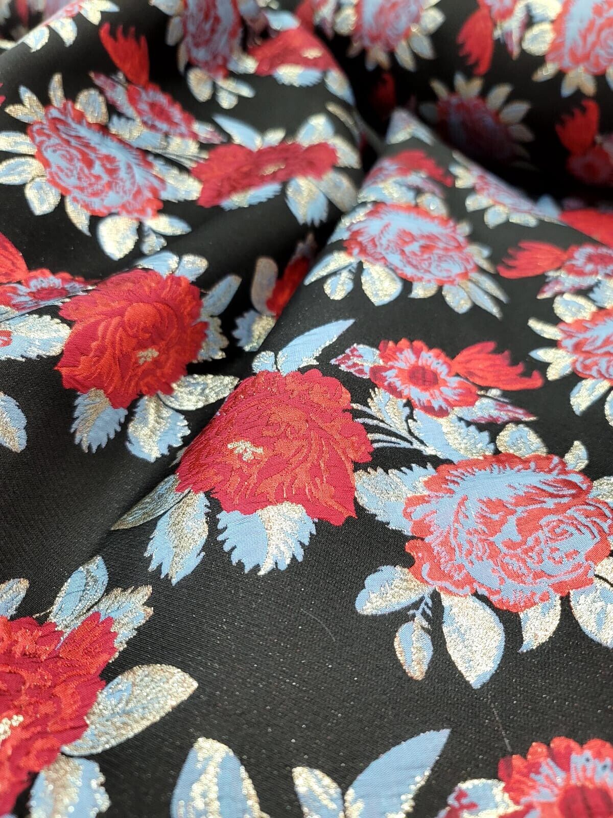 Brocade Jacquard Floral Black Fabric