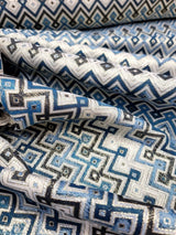Brocade Jacquard Teal Metallic Geometric Fabric