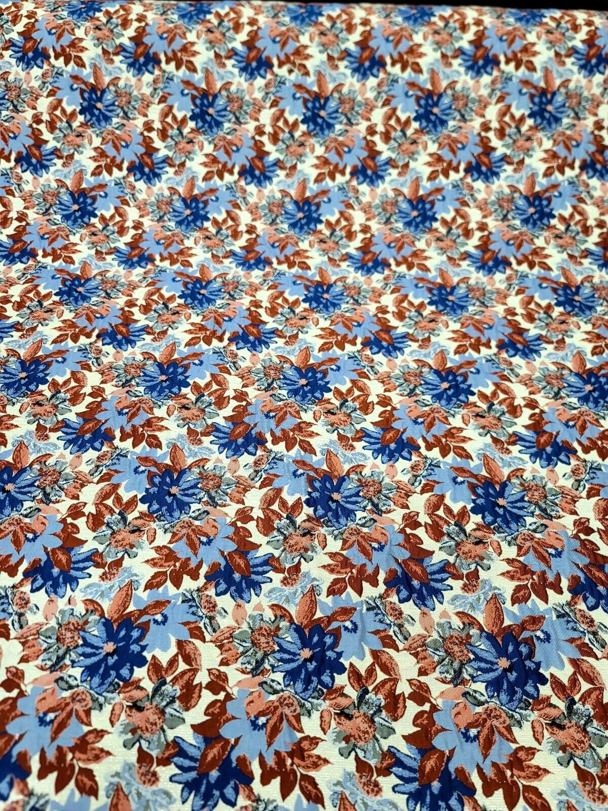 Brocade Jacquard Floral Chenille Fabric Blue Maroon Coral