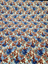 Brocade Jacquard Floral Chenille Fabric Blue Maroon Coral