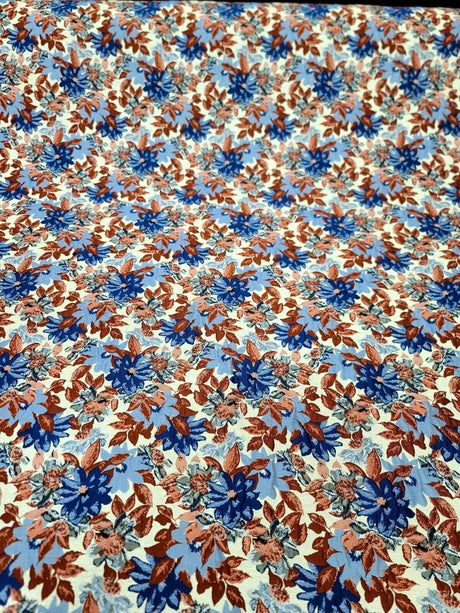 Brocade Jacquard Floral Chenille Fabric Blue Maroon Coral