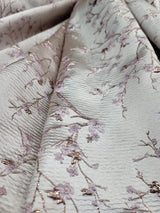 Metallic Floral Brocade Fabric Beige Pink Flowers