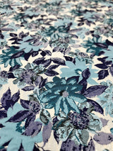 Brocade Jacquard Floral Fabric Purple Blue