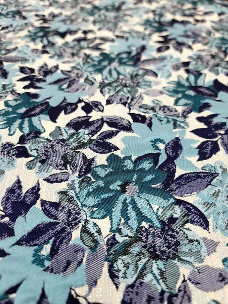 Brocade Jacquard Floral Fabric Purple Blue