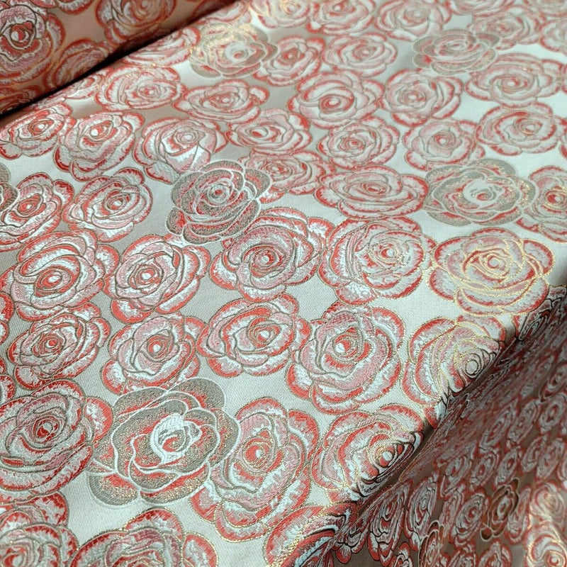 Brocade Jacquard Floral Coral Gold