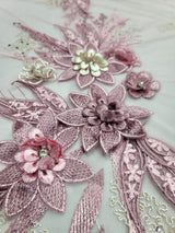 3D Embroidery Lace Fabric Dusty Rose