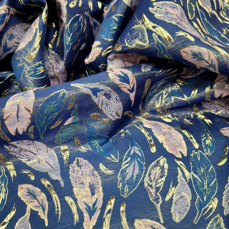 Brocade Jacquard Feather Embossed Teal Lavender Royal Blue