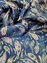 Brocade Jacquard Feather Embossed Teal Lavender Royal Blue
