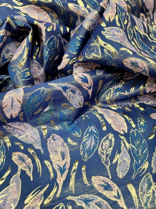 Brocade Jacquard Feather Embossed Teal Lavender Royal Blue