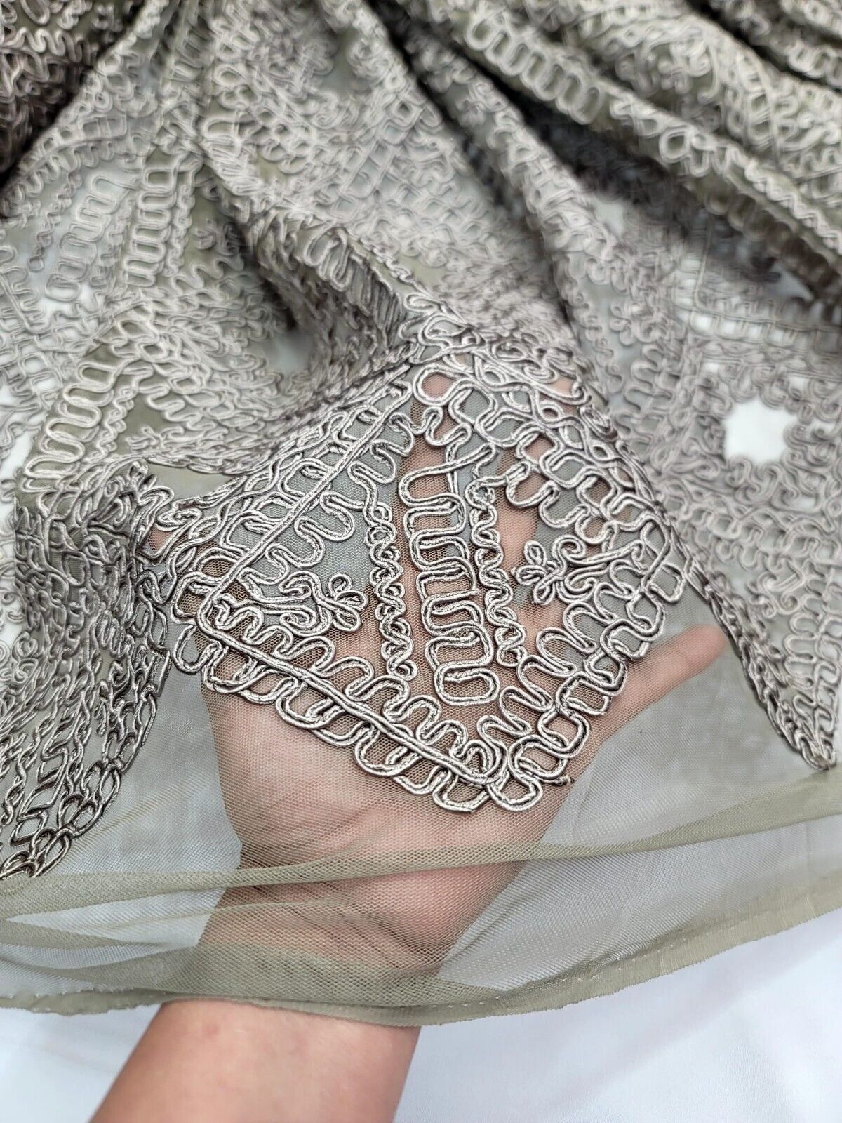 Embroidered Ribbon Lace Fabric Dark Olive Green