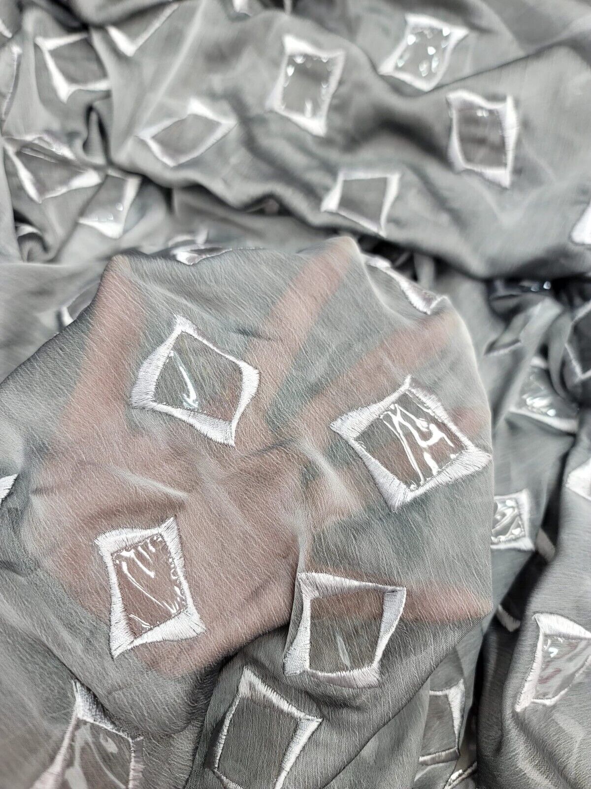 Embroidered Silk Chiffon Polyester Fabric Gray