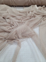 Embroidered Polka Dot Mesh Fabric Beige Champagne