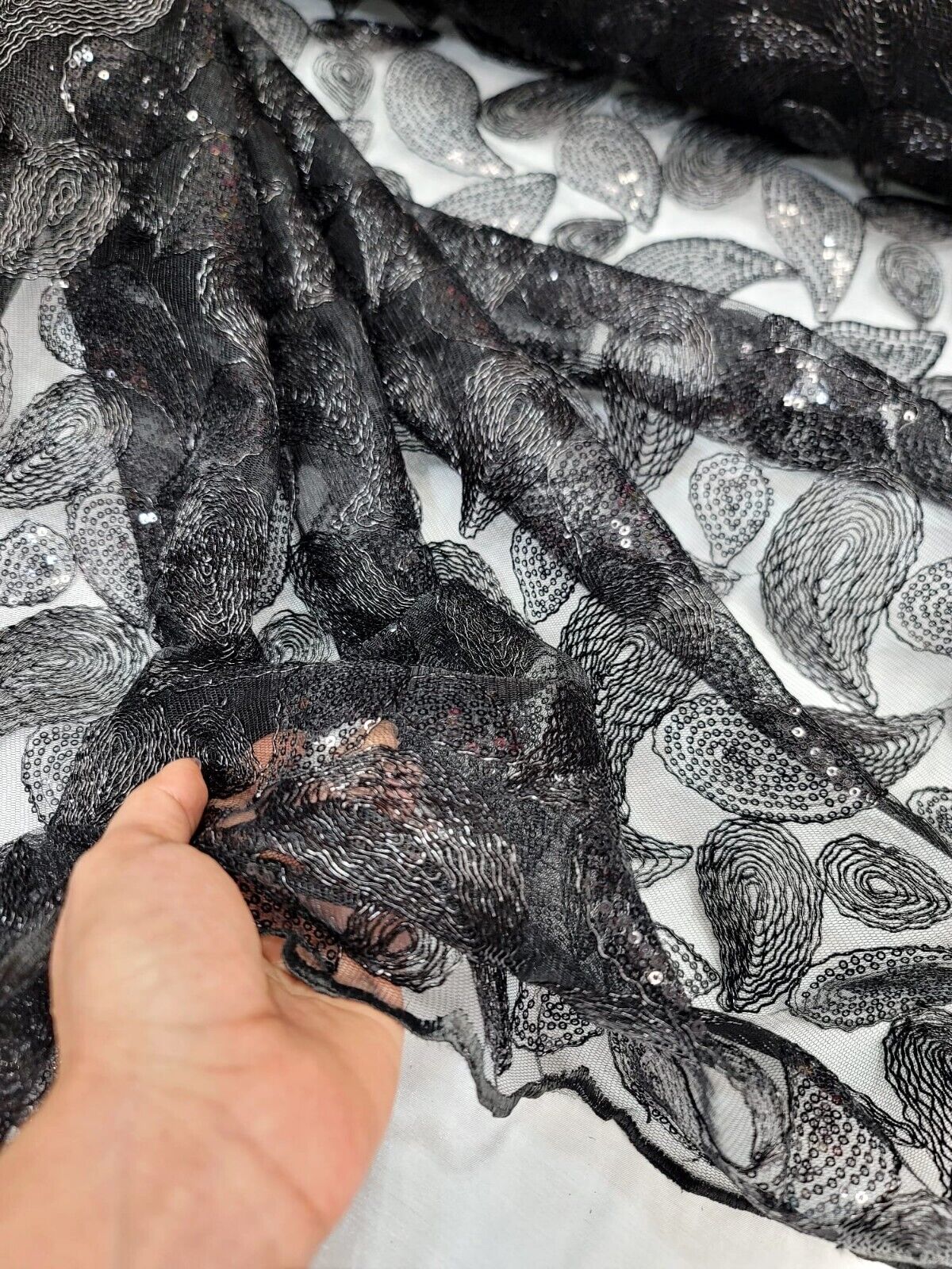 Embroidered Lace Black Sequins