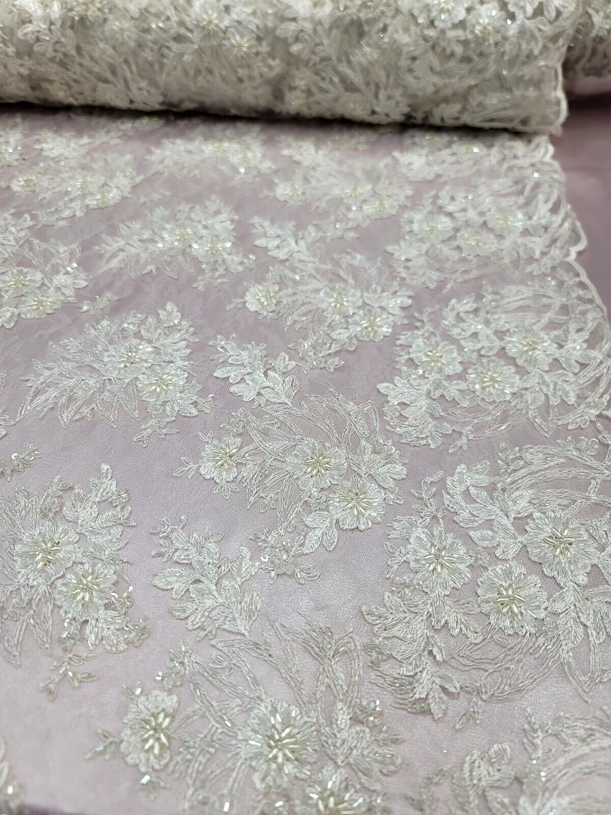 Beaded Embroidered Lace Ivory