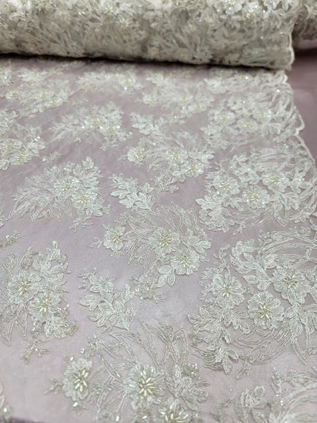 Beaded Embroidered Lace Ivory