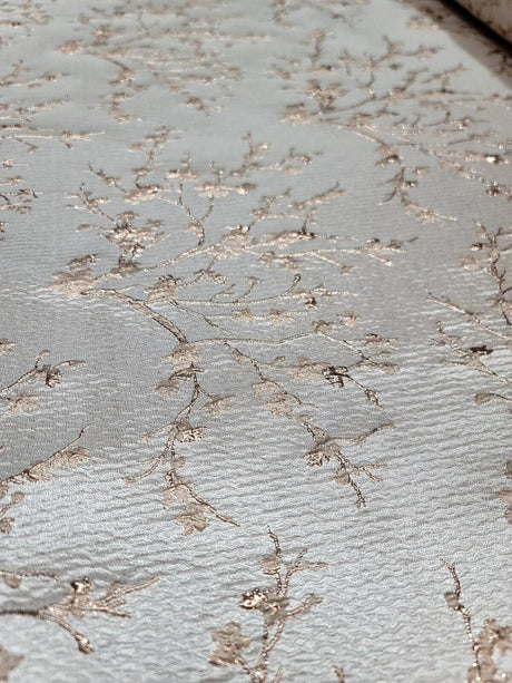 Brocade Jacquard Fabric Rose Gold Metallic Floral