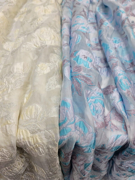 Floral Organza Brocade Fabric by the Yard