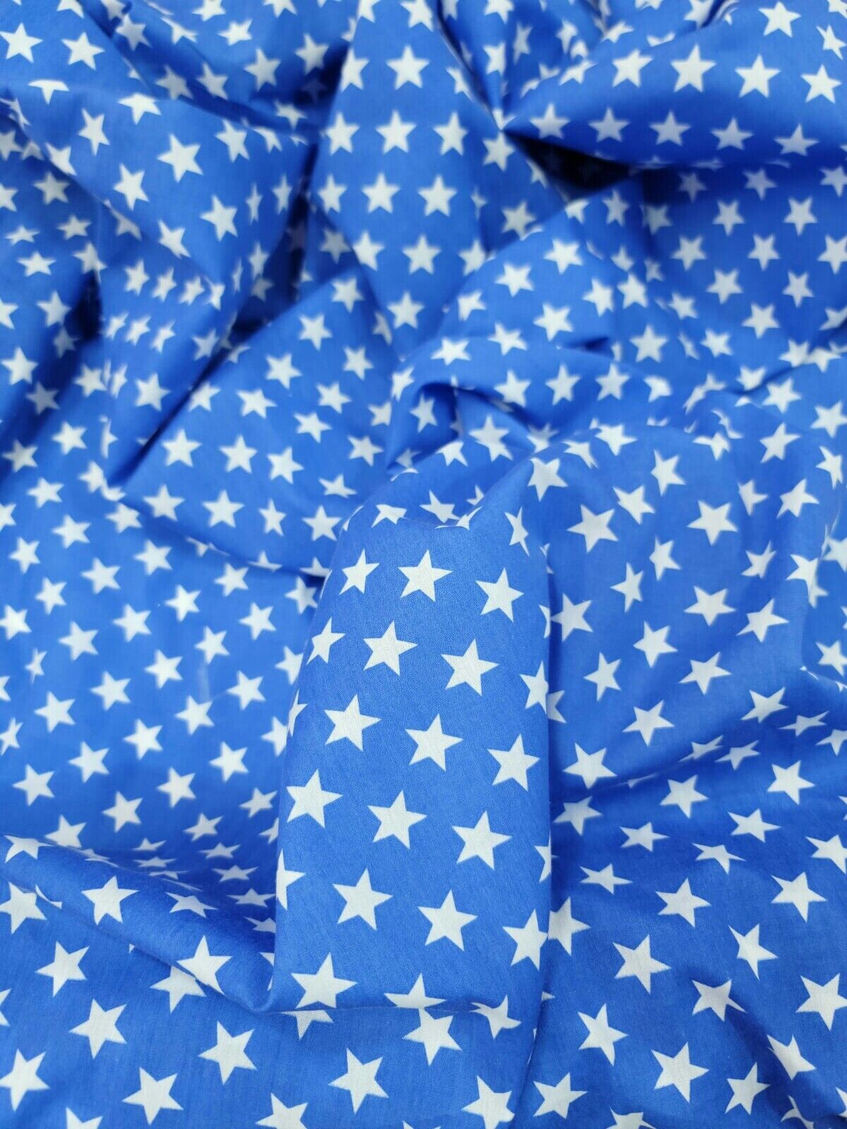 Cotton Fabric White Stars Sky Blue Background