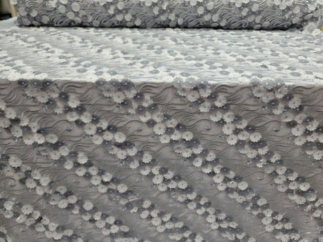 3D Floral Lace Gray Embroidery Sequin Fabric